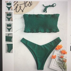 ZAFUL Green Frilled Bandaeu Bikini Set